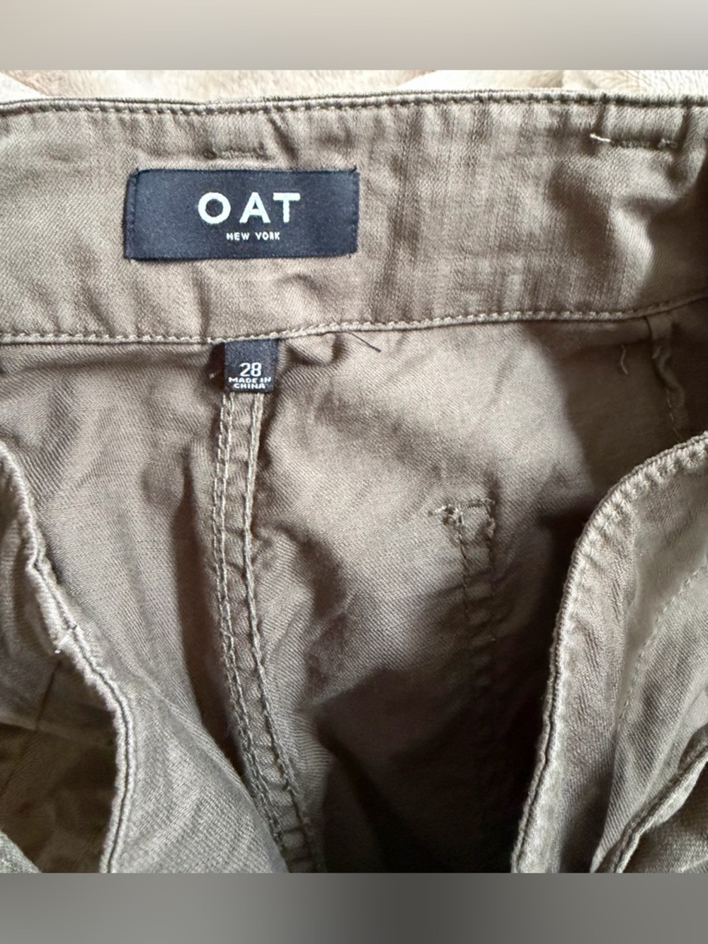 OAT 100% Cotton Wide Leg Full Length Pant w/ Tie Belt Closure, Khaki/Olive, 28 - Picture 7 of 11